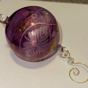 Purple Etched Glass Christmas Ornament
